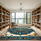 Teal and Gold Celestial Compass Art Rug