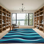 Abstract Navy Aqua Fluid Wave Rug