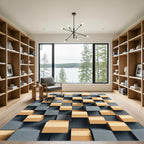Modern Gray Ochre Block Composition Rug