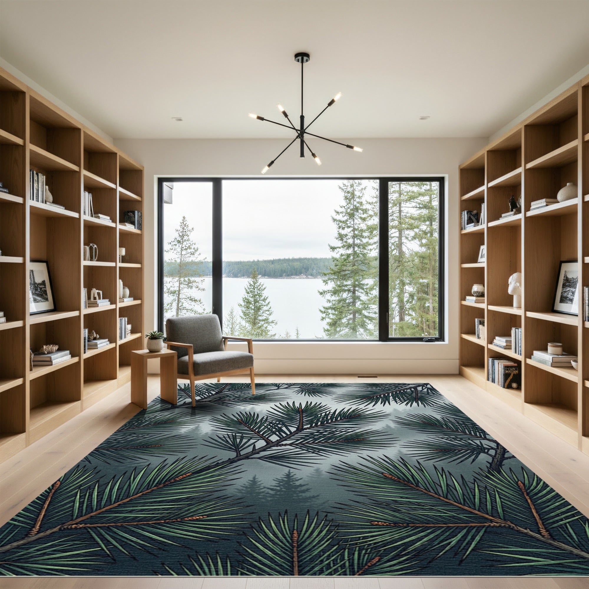 Misty Forest Pine Needle Border Rug