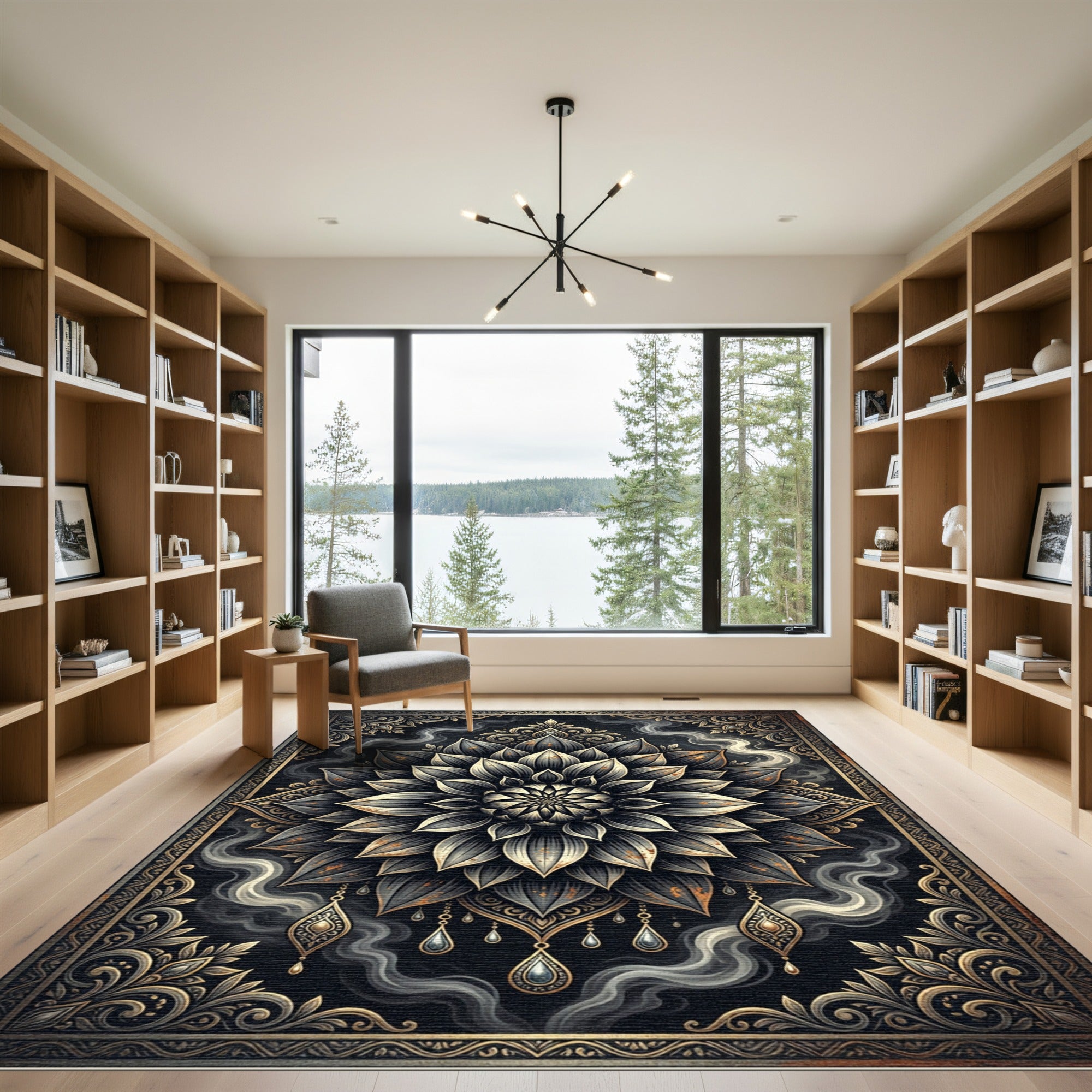Gilded Black Lotus Noir Medallion Rug