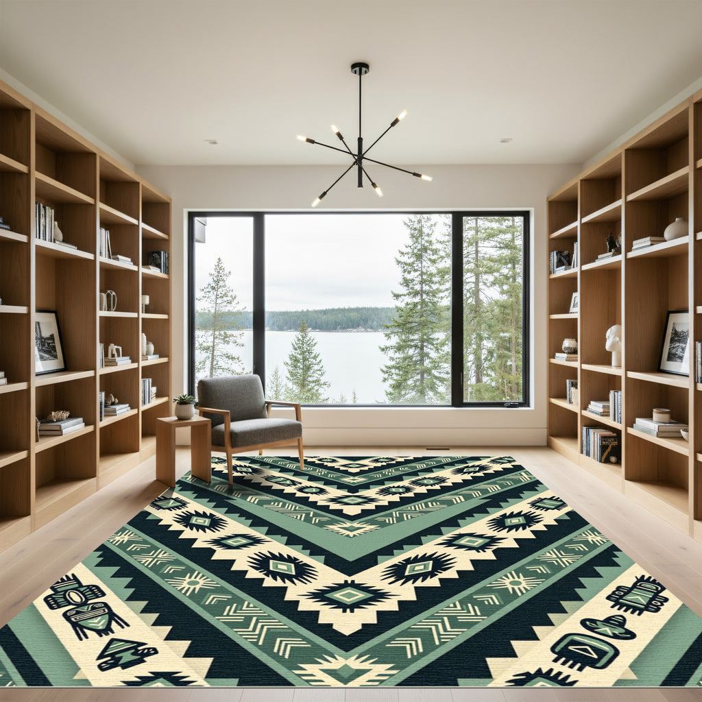 Sage Green Geometric Chevron Aztec Rug