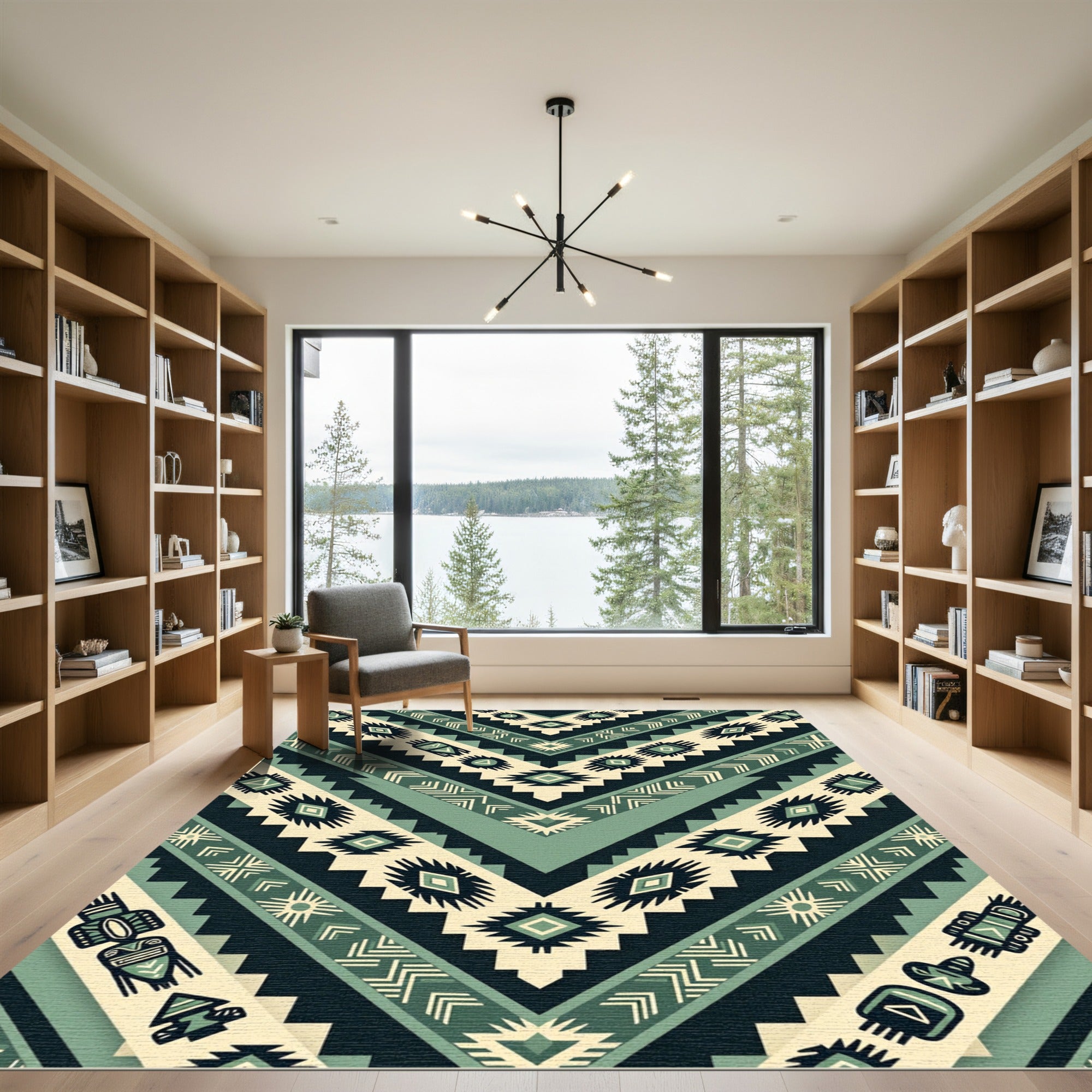 Sage Green Geometric Chevron Aztec Rug