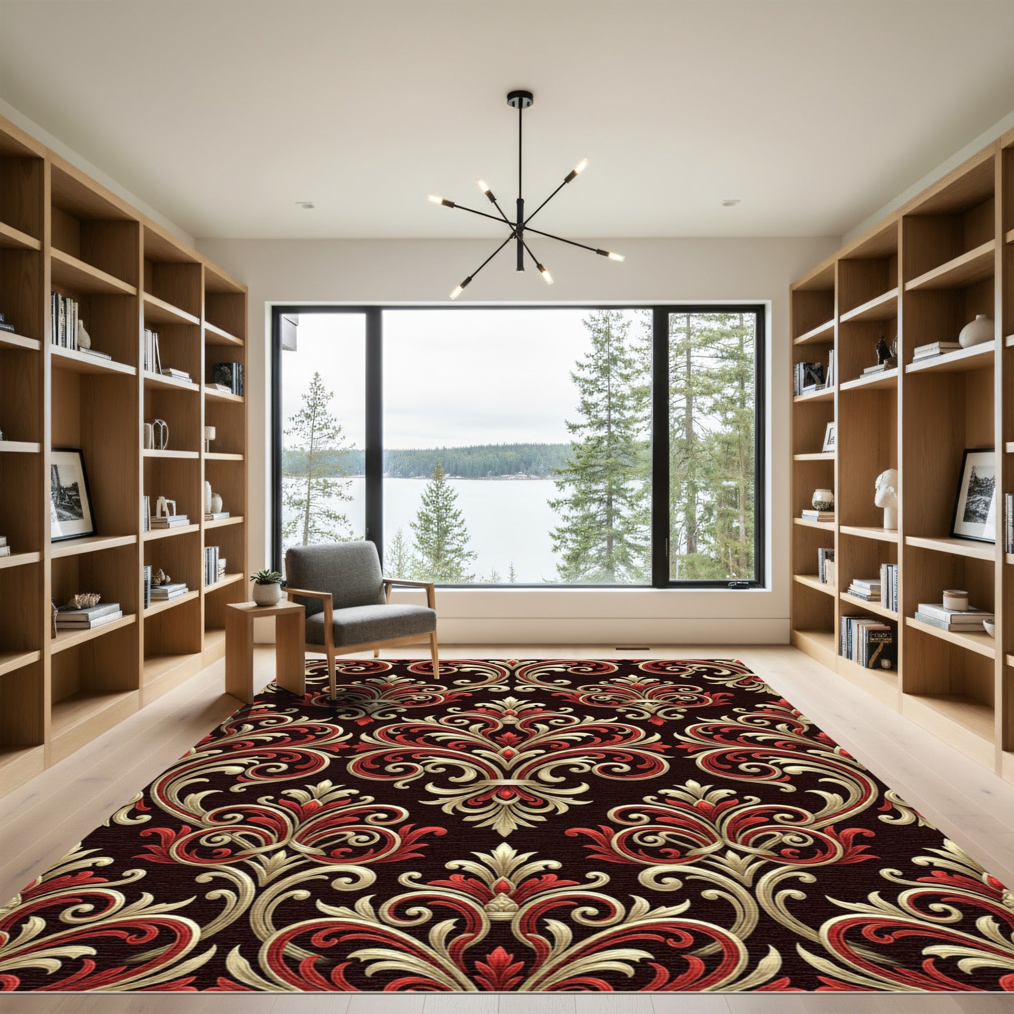 Red Gold Baroque Scroll Rug