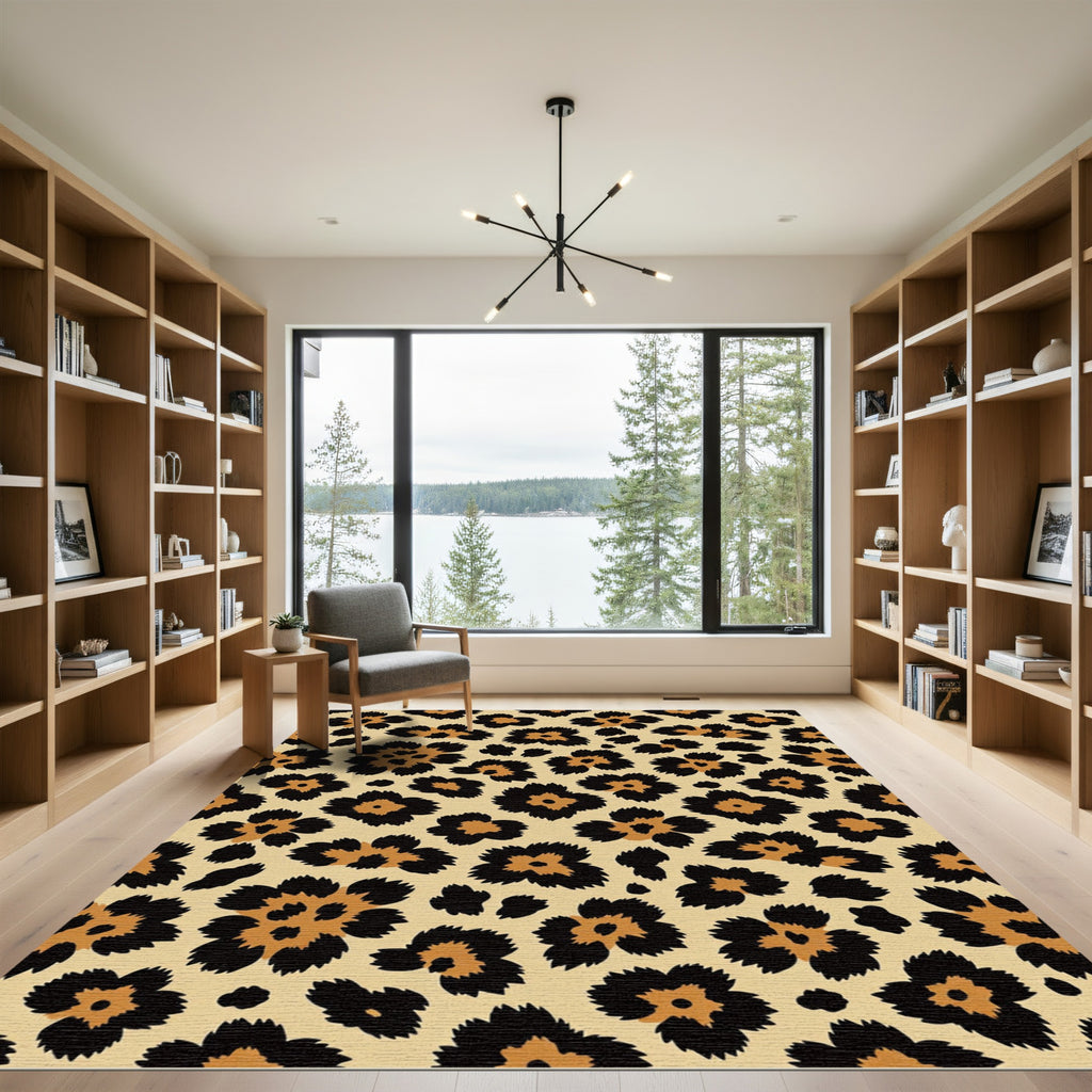 Golden Leopard Spots Flower Rug