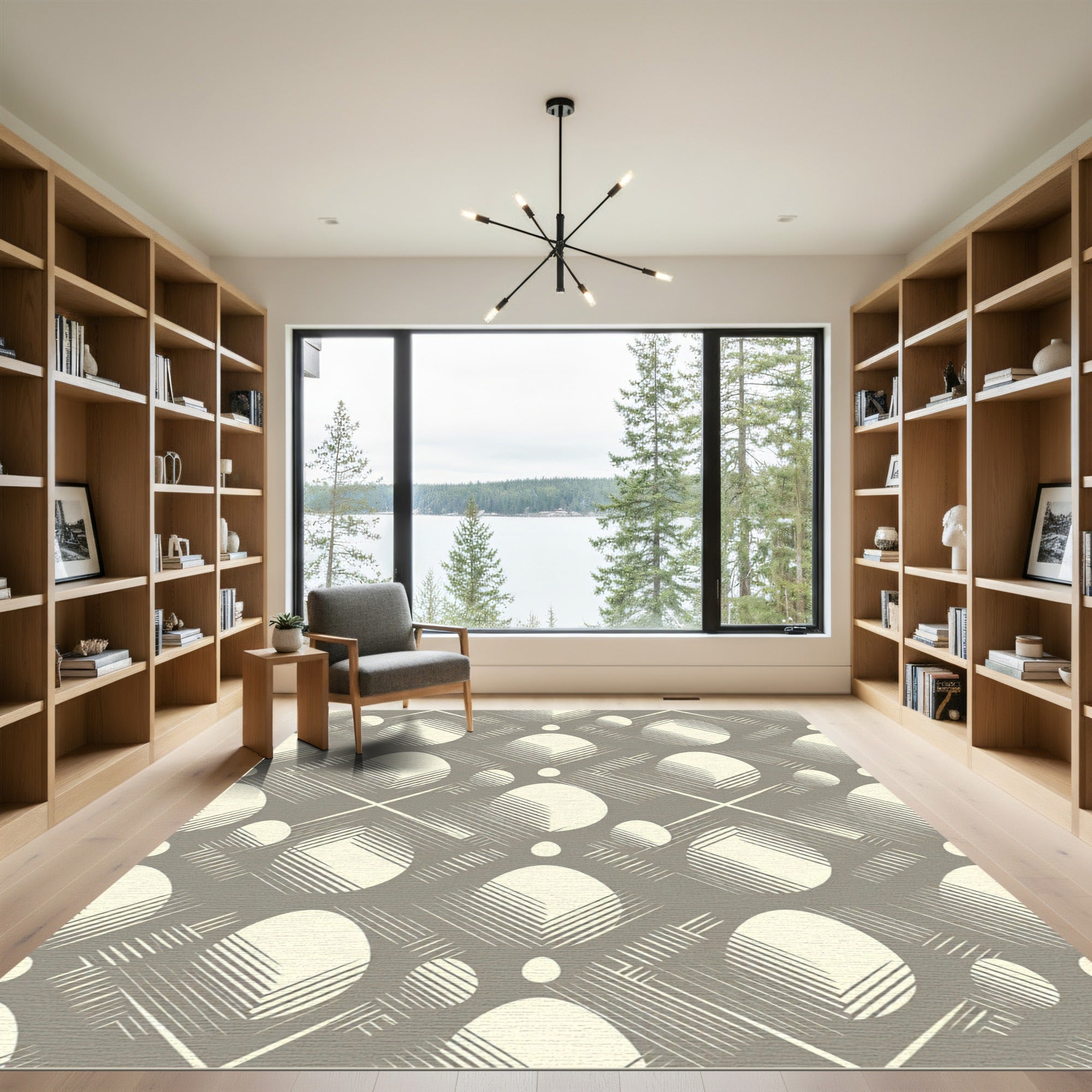 Sophisticated Taupe Geometric Egg Grid Rug