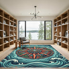 Radiant Coral Sun Nautical Ocean Medallion Rug