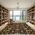 Ornate Golden Floral Damask Rug