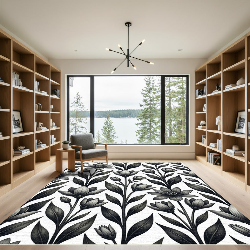 Monochromatic Botanical Floral Grey Rug