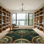 Elegant Emerald Gold Nautical Compass Rug