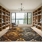 Gold and Silver Damask Floral Scroll Rug