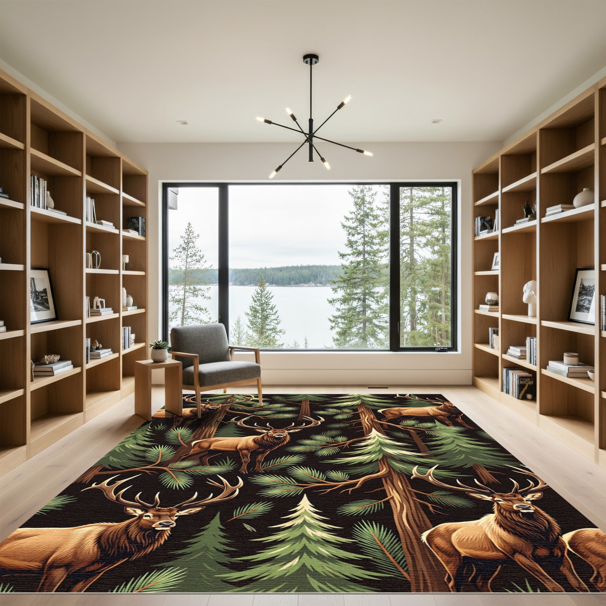 Majestic Elk Forest Scene Rug