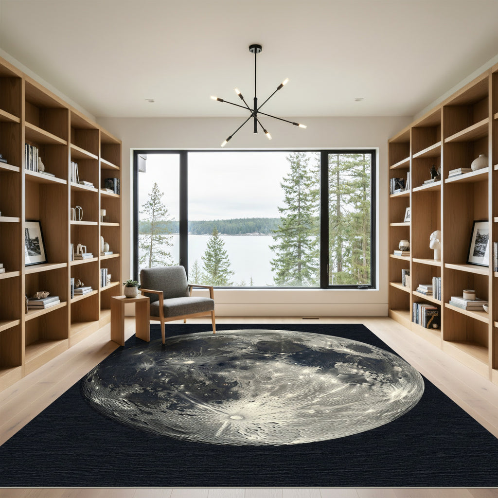 Celestial Gray Lunar Crater Full Moon Rug