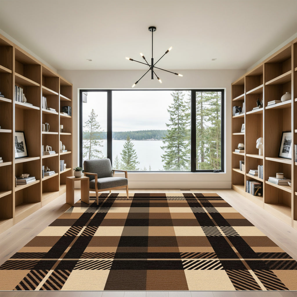Brown Plaid Squares and Lines Rug