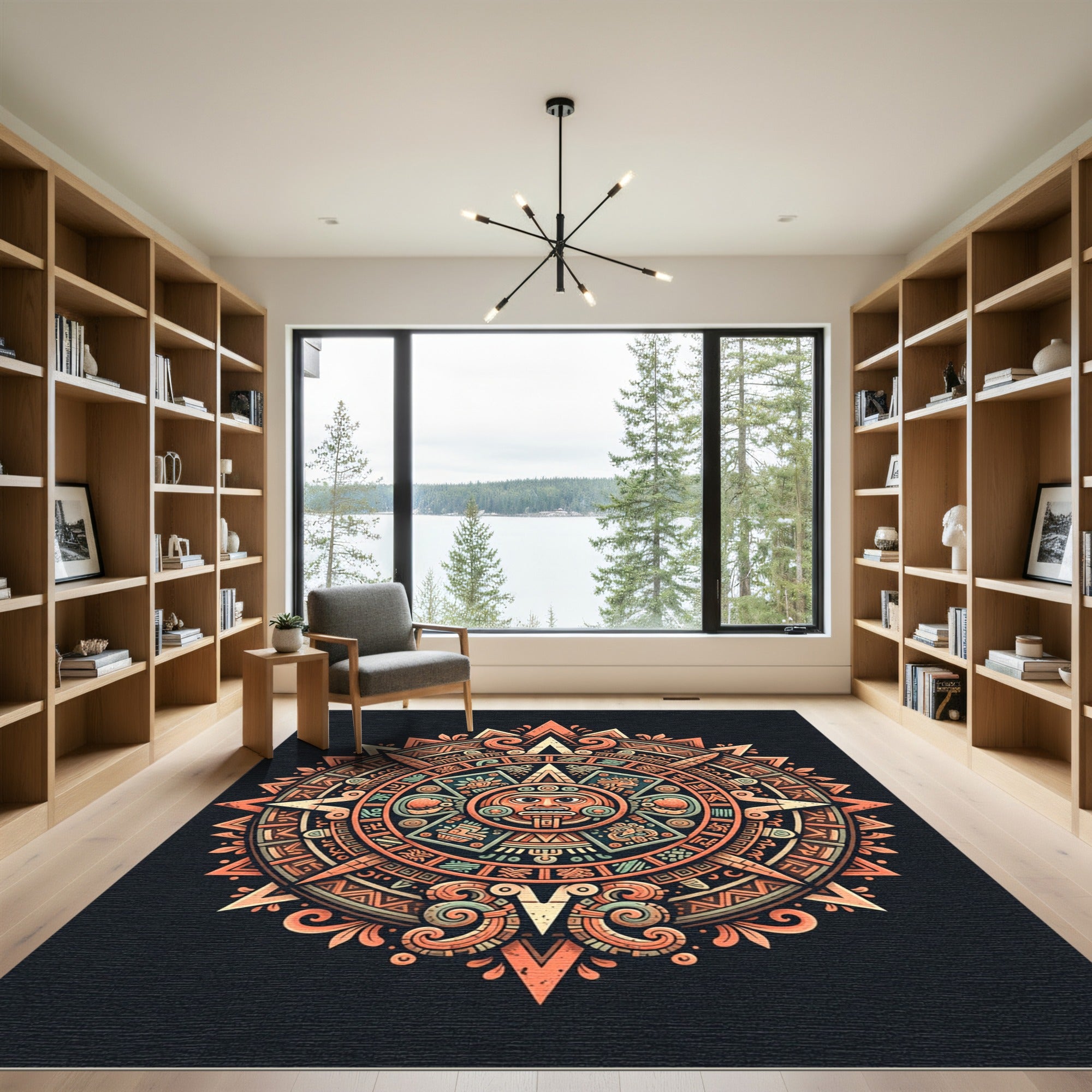Aztec Sun Calendar Circular Medallion Rug