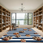 Navy Striped Chocolate Paw Print Rug