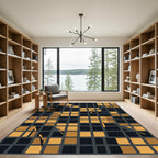 Modern Golden Grid Abstract Geometric Square Rug