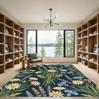 Dark Meadow Chamomile Lavender Cornflower Bouquet Rug