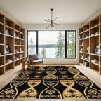Geometric Tribal Diamond Gold Black Rug