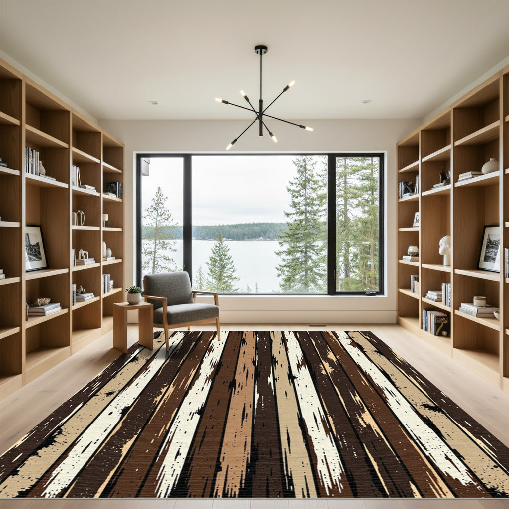 Distressed Wood Texture Vertical Stripe Rug