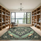 Sage Botanical Filigree Scroll Medallion Rug