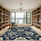 Midnight Blue Elegant Floral Scroll Rug