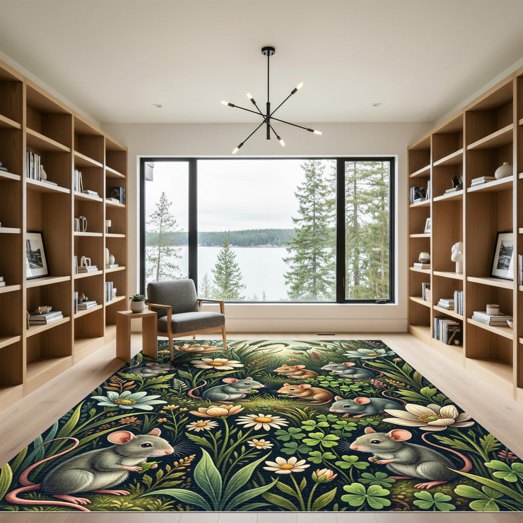 Whimsical Woodland Mice with Wildflower Meadow Rug