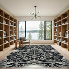 Elegant Black Floral Scrollwork Rug