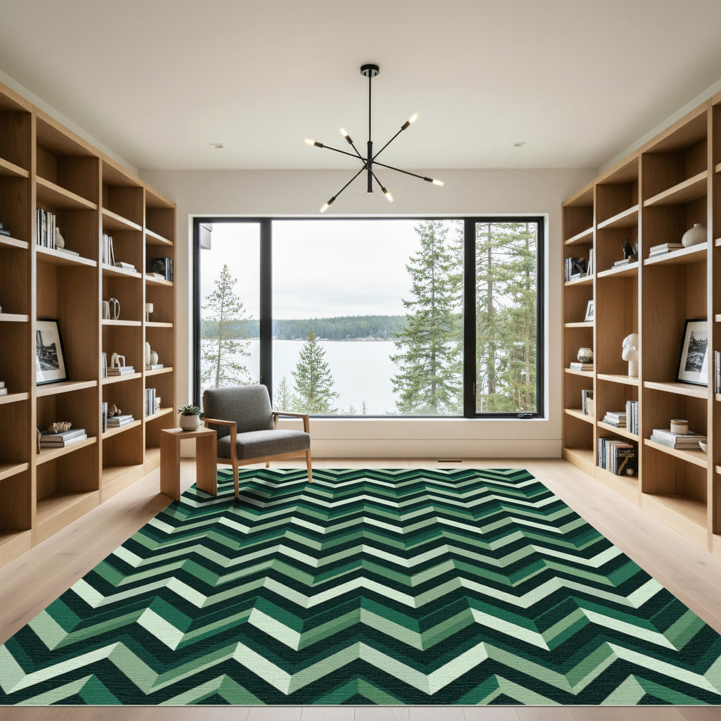 Earthy Green Chevron Zigzag Rug