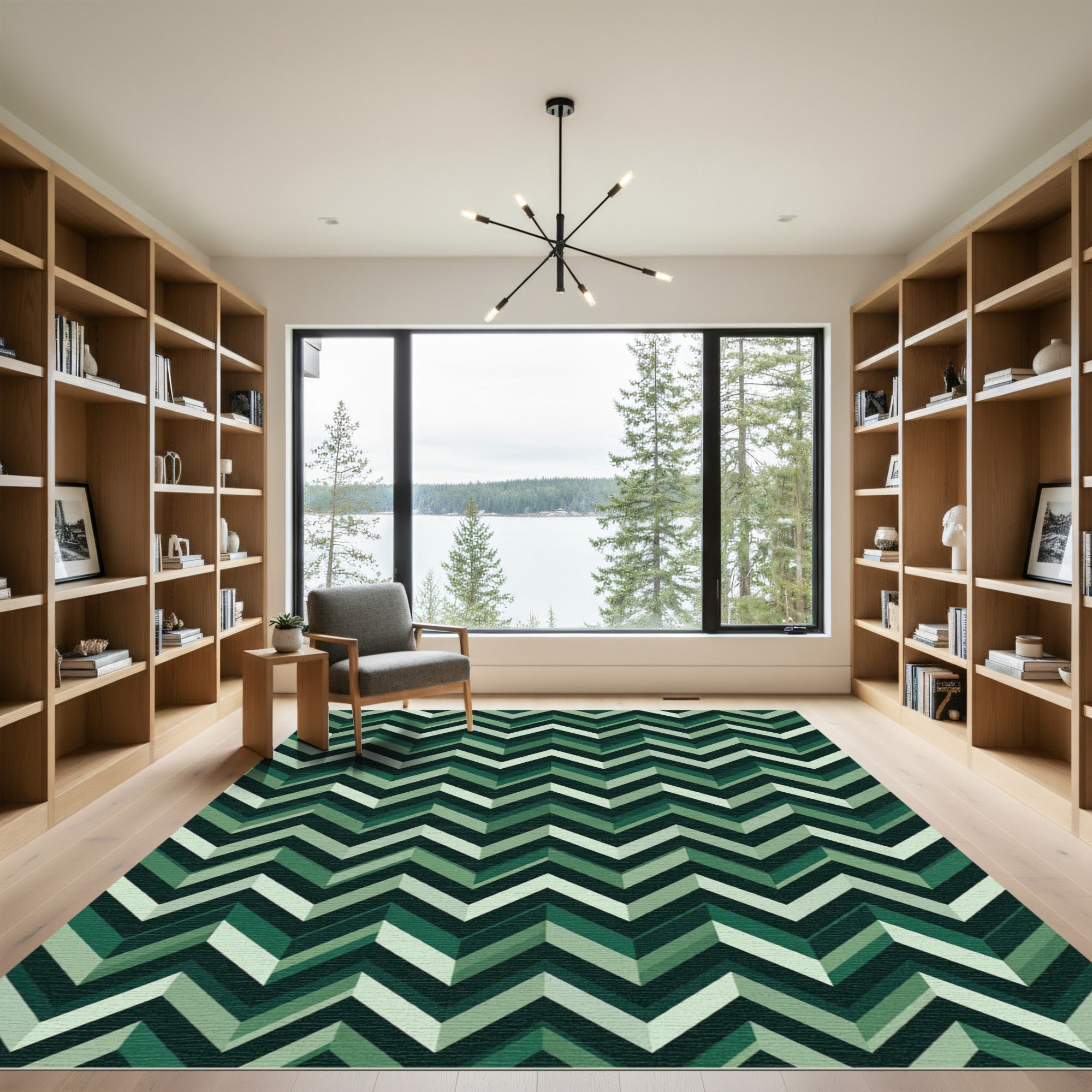 Earthy Green Chevron Zigzag Rug