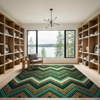 Emerald Teal Gold Chevron Accents Rug