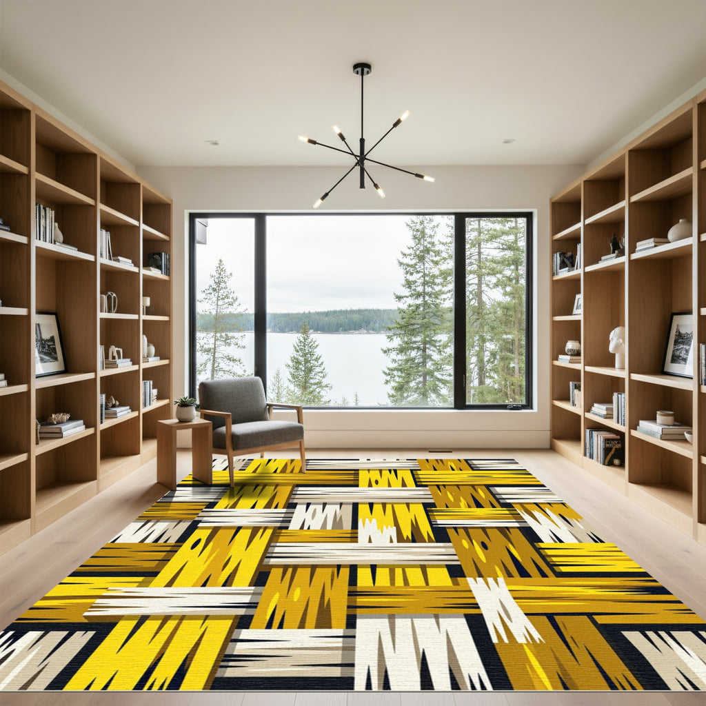Woven Golden Yellow and Cream Plaid Rug