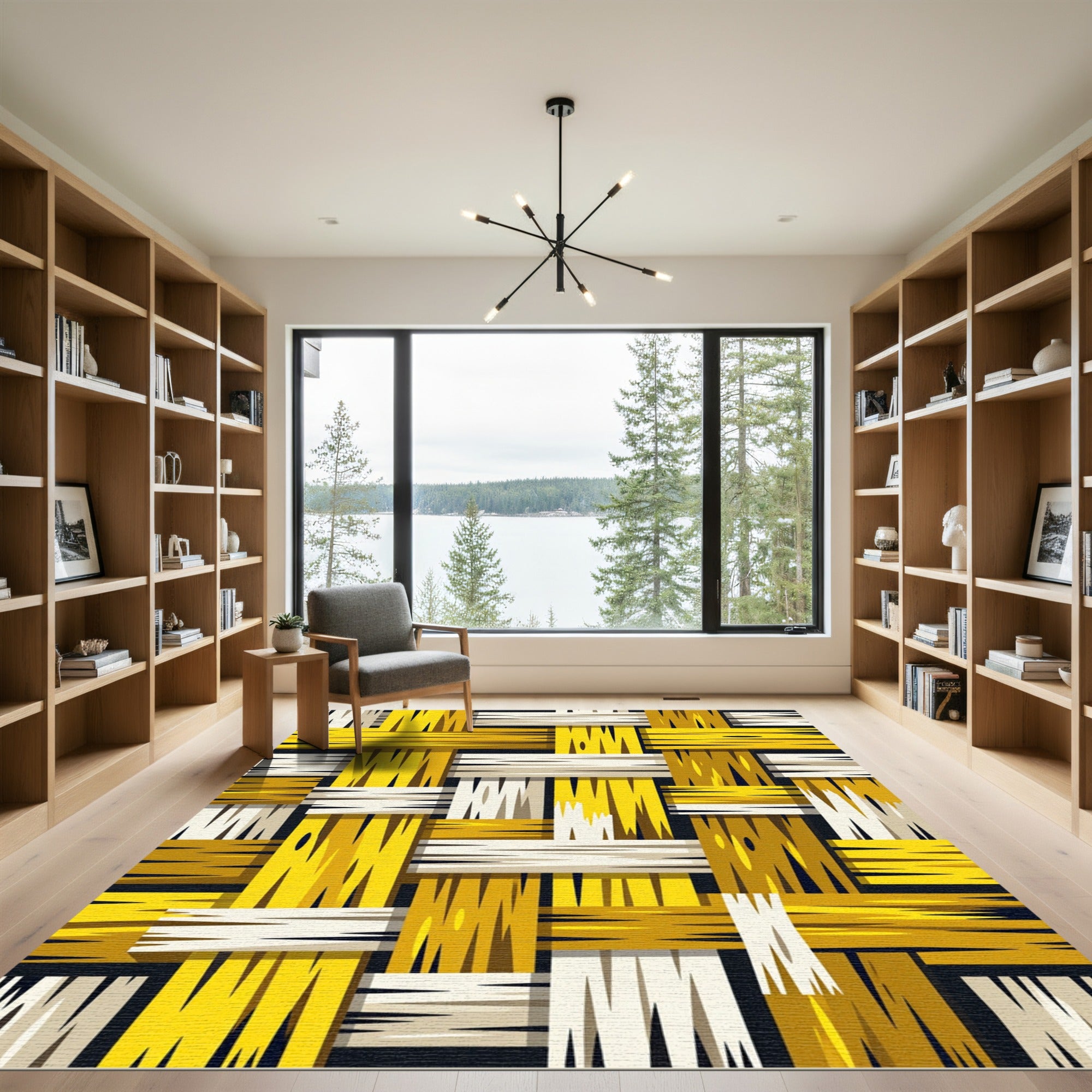 Woven Golden Yellow and Cream Plaid Rug