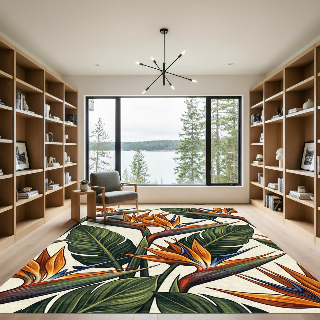 Lush Tropical Bird of Paradise Foliage Rug