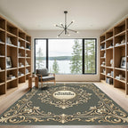 Ornate Golden Floral Scrollwork Frame Rug