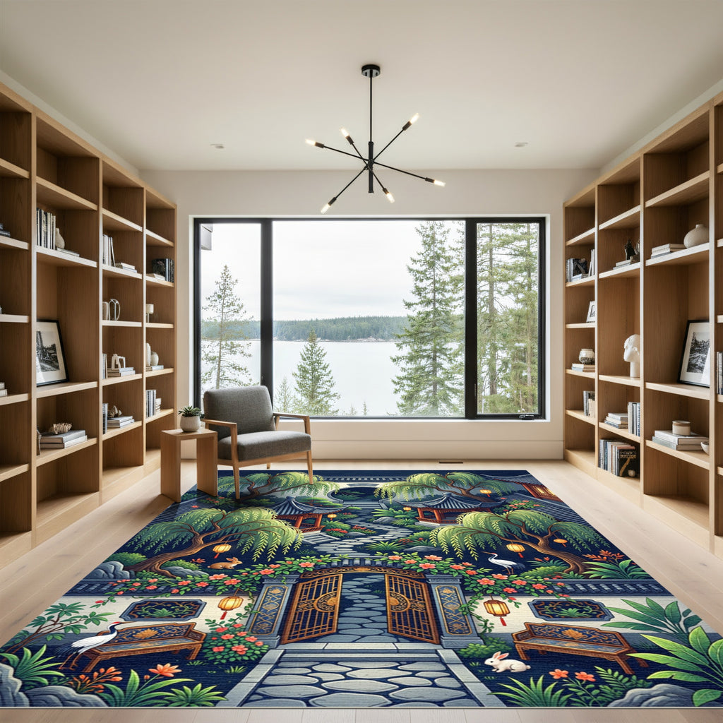 Enchanted Moonlit Willow Zen Garden Rug