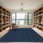 Minimalist Navy Blue Vertical Pinstripe Rug