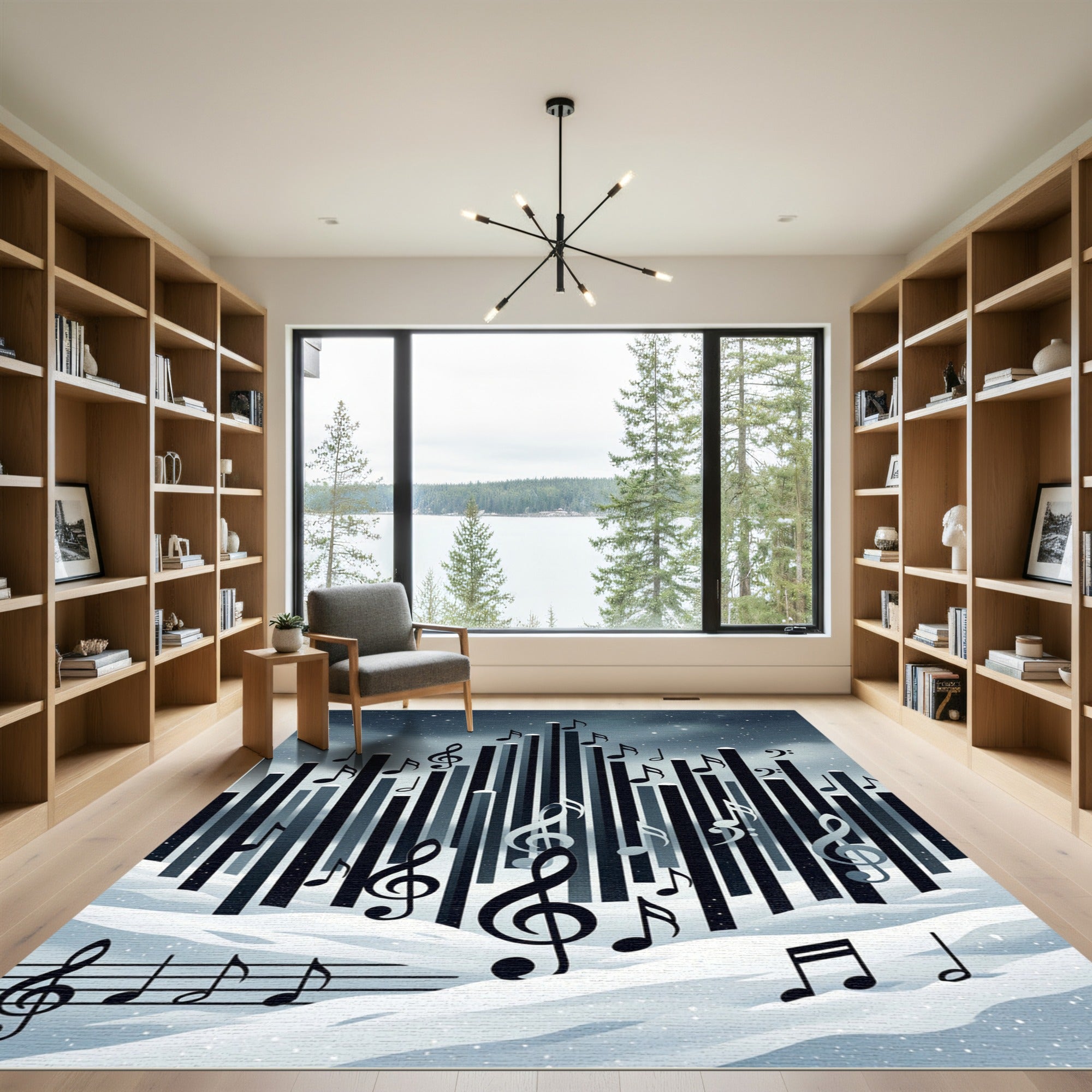 Winter Musical Note Skyline Composition Rug