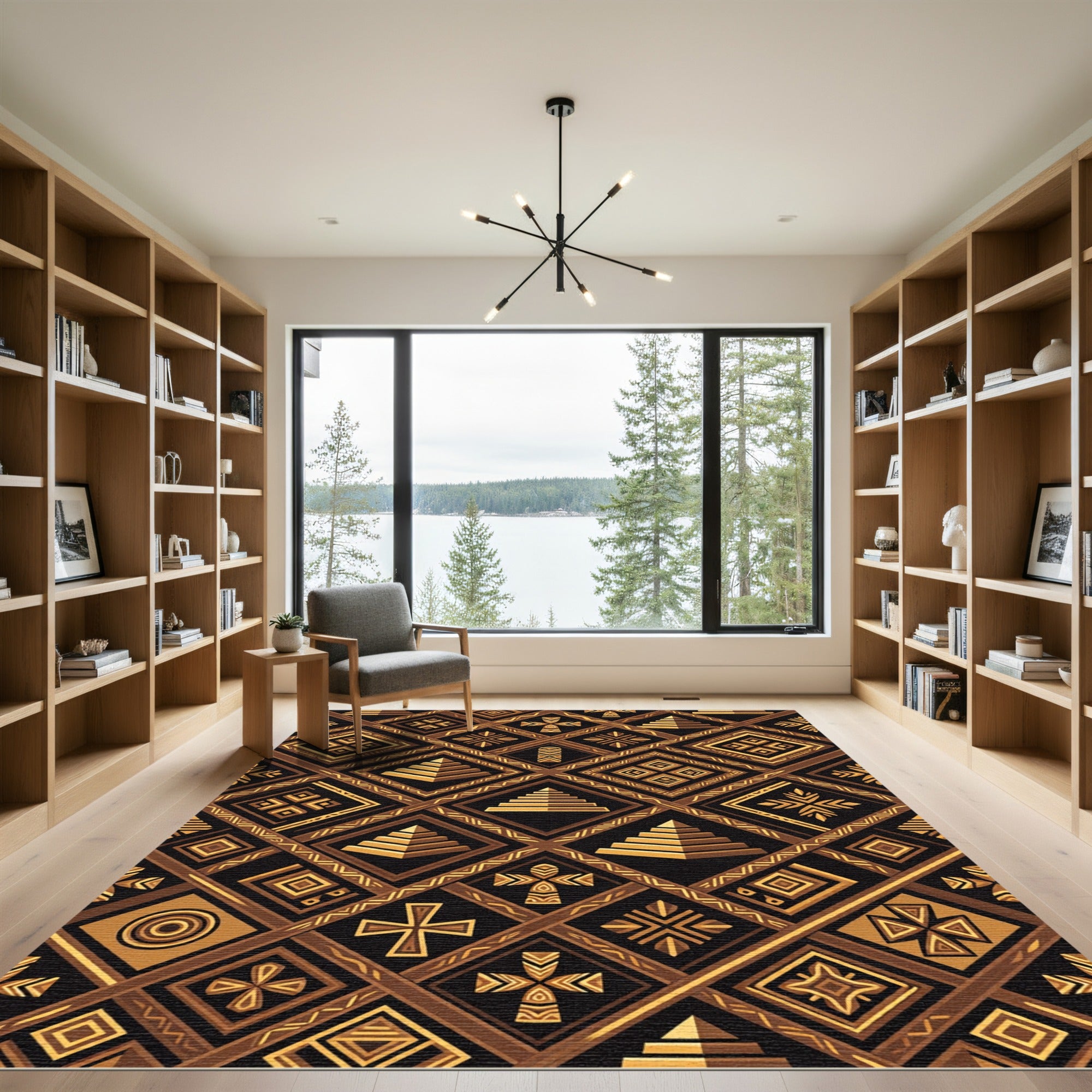 Golden Ancient Geometric Pyramid Tile Rug