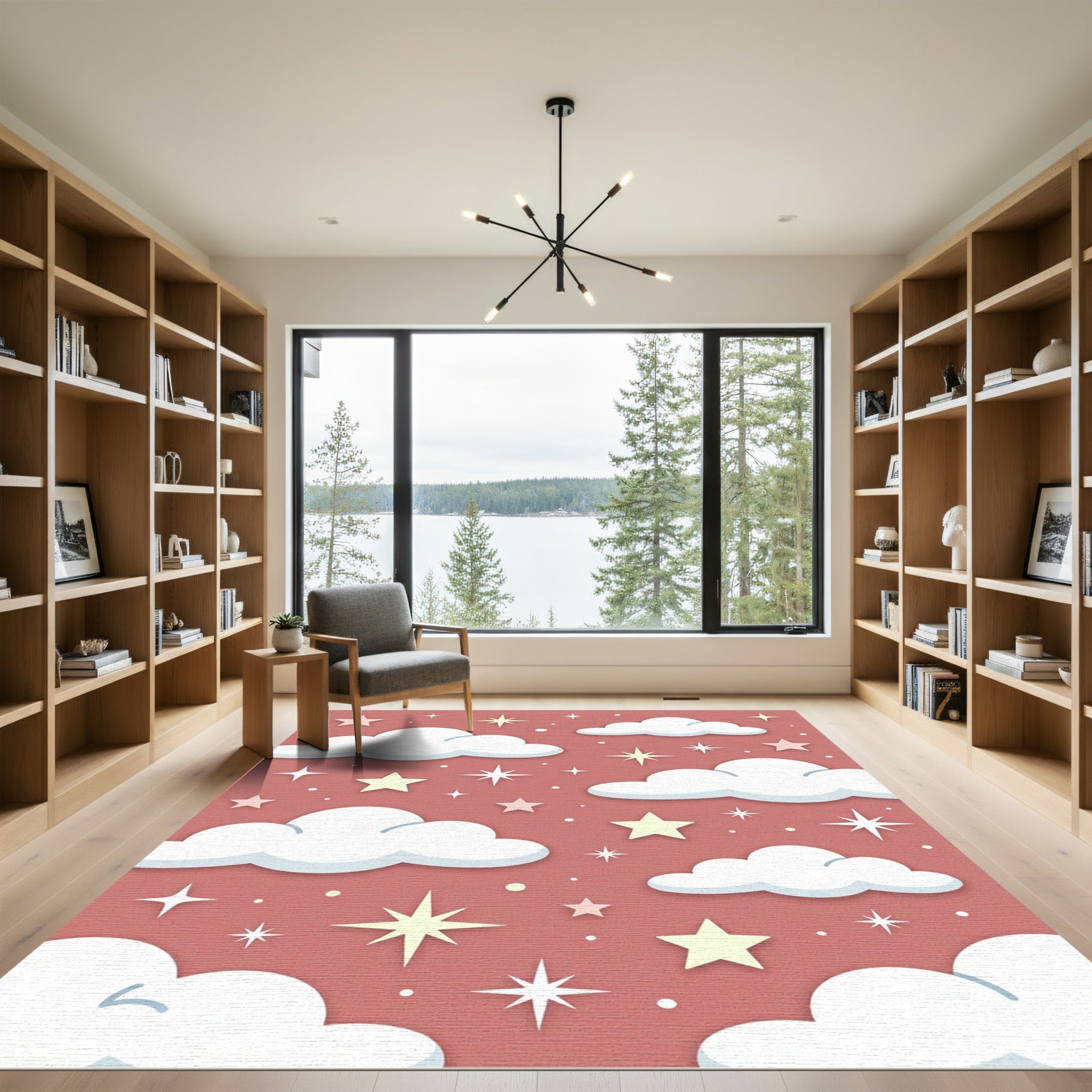 Whimsical Dusty Rose Starry Cloud Rug
