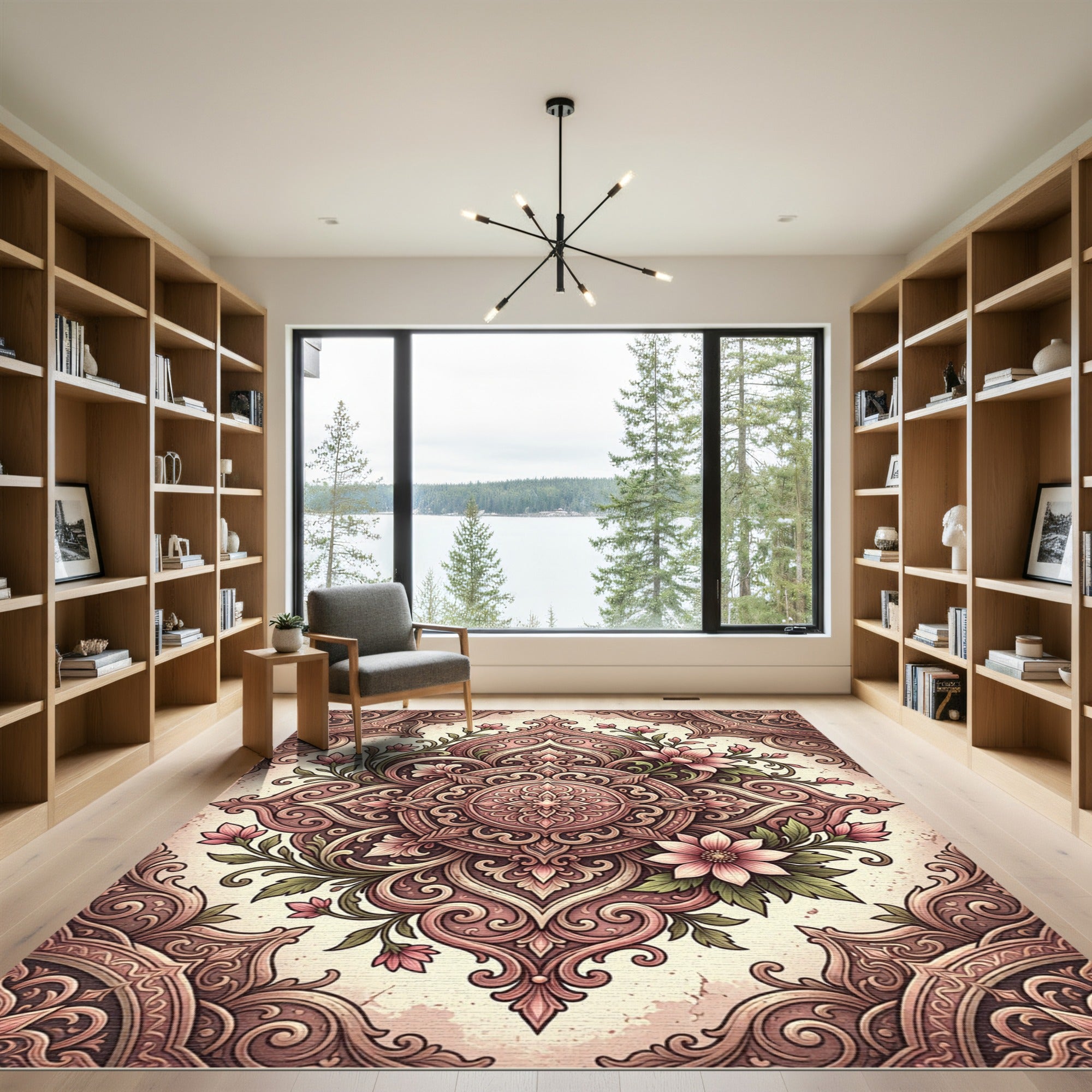 Ornate Rose Pink Floral Medallion Rug