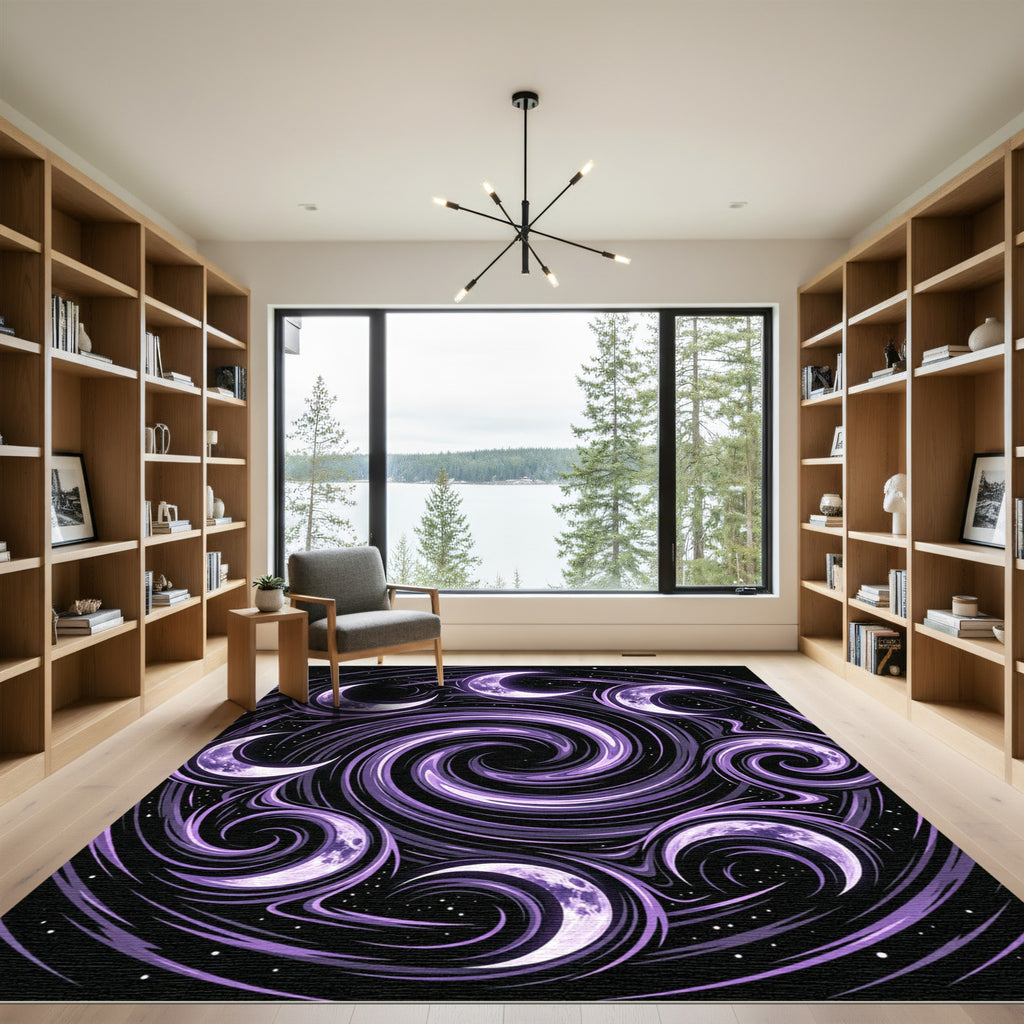 Celestial Crescent Moon Violet Swirl Rug