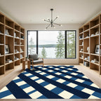 Navy Blue Diagonal Checkered Geometric Rug