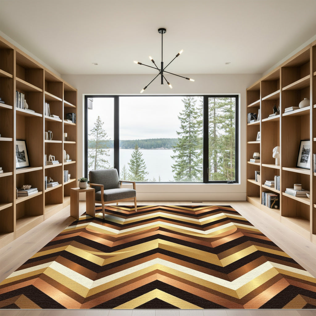 Metallic Golden Chevron Angle Rug