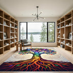 Vibrant Rainbow Tree Cosmic Star Mandala Rug