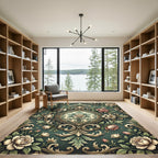 Vintage Sage Floral Medallion Scrollwork Rug