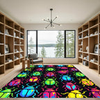 Vibrant Pixel Beetle Neon Graphic Art Rug