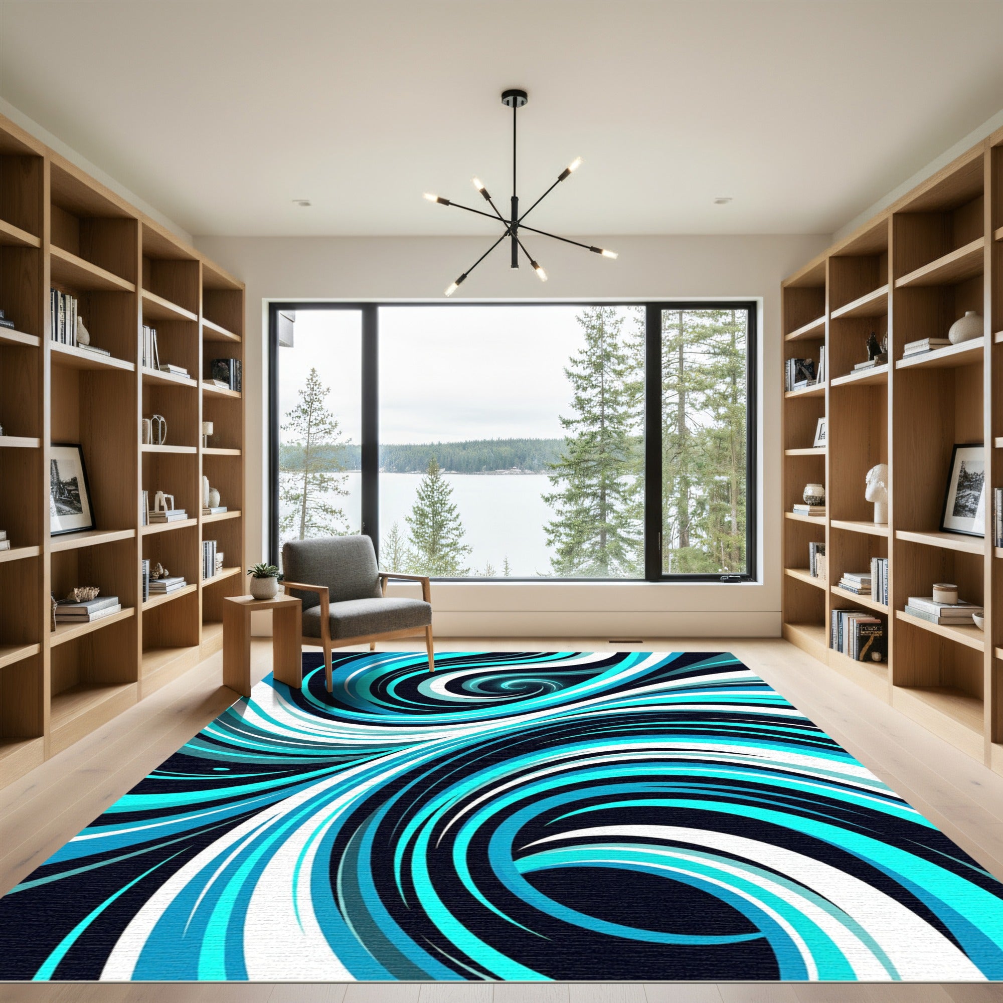 Modern Abstract Cyan Swirl Rug
