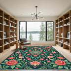 Floral Medallion Rose Garden Teal Area Rug