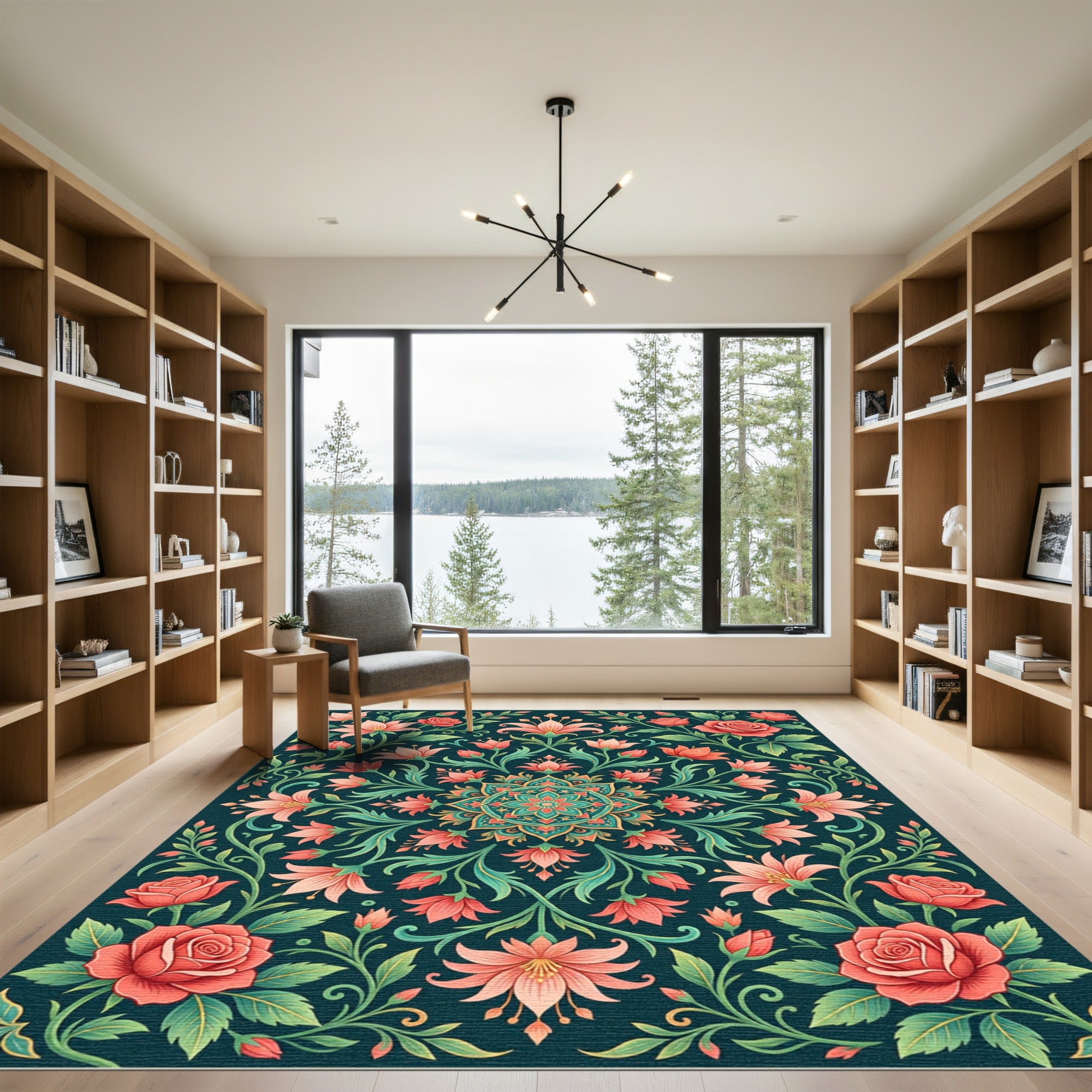 Floral Medallion Rose Garden Teal Area Rug